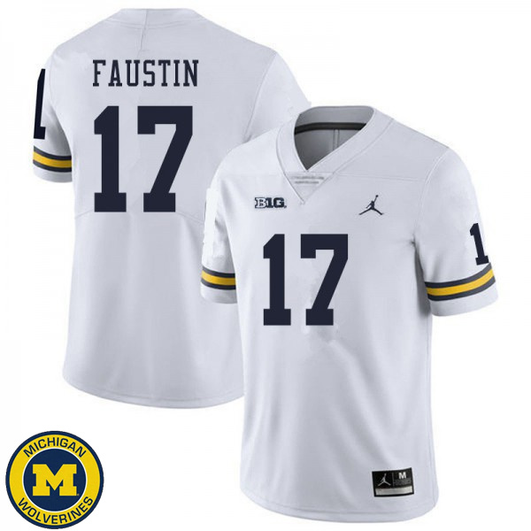 Mens Michigan Wolverines #17 Sammy Faustin White NCAA Football Jersey